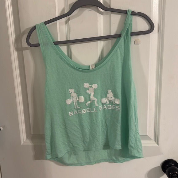 Brand, new, adorable, mint colored, barbell, babes, crop top with white glitter - Picture 1 of 4